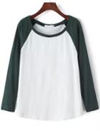 Shein Green White Round Neck Loose Casual T-shirt