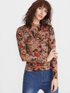 Shein Multicolor Floral Print Mock Neck Slim Fit T-shirt