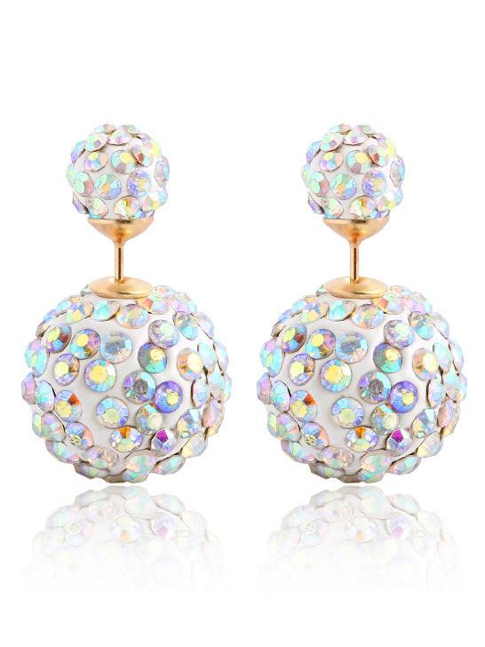 Shein Rhinestone Ball Double Sided Stud Earrings - White