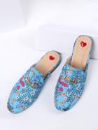 Shein Blue Floral Print Flat Slippers