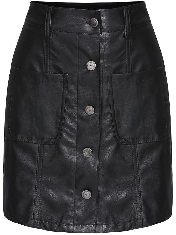 Shein Black Single Breasted Pockets Skirt