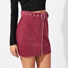 Shein Zip-up Corduroy Skirt With Buckle Belt