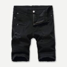 Shein Men Zip Decoration Raw Hem Destroyed Denim Shorts