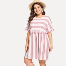 Shein Plus Tassel Trim Wide-striped Dress
