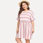 Shein Plus Tassel Trim Wide-striped Dress