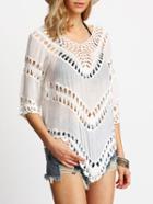 Shein White Half Sleeve Hollow Loose Blouse