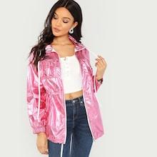Shein Drawstring Waist Metallic Jacket