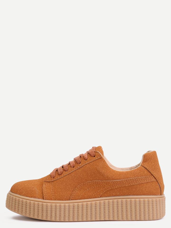 Shein Brown Faux Suede Round Toe Lace Up Rubber Sole Shoes