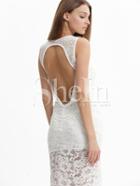 Shein Beige V Neck Cut Out Backless Dress