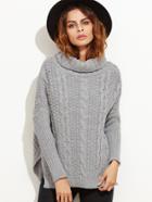 Shein Grey Cable Knit Turtleneck High Low Sweater