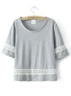 Shein Grey Round Neck Hollow Crop T-shirt