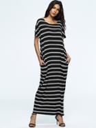 Shein Striped Full Length Dress With Pockets