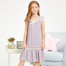 Shein Girls Lace Insert Ruffle Hem Night Dress
