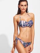 Shein Floral Print Halter Bikini Set With Bow Tie