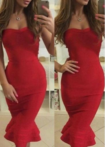 Rosewe Sweetheart Neckline Solid Red Slim Fit Mermaid Dress