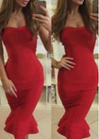 Rosewe Sweetheart Neckline Solid Red Slim Fit Mermaid Dress
