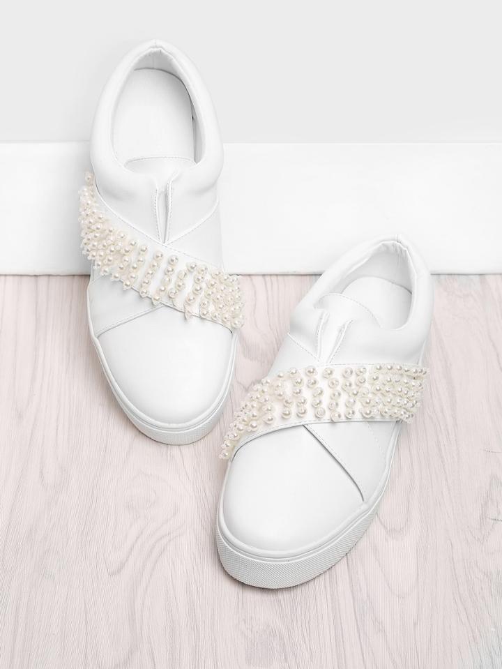 Shein Faux Pearl Slip On Sneakers