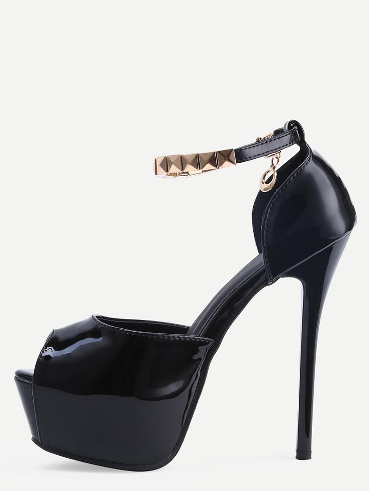 Shein Black Studs Ankle Strap Stiletto Mule Sandals