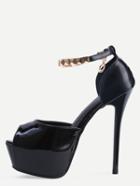 Shein Black Studs Ankle Strap Stiletto Mule Sandals
