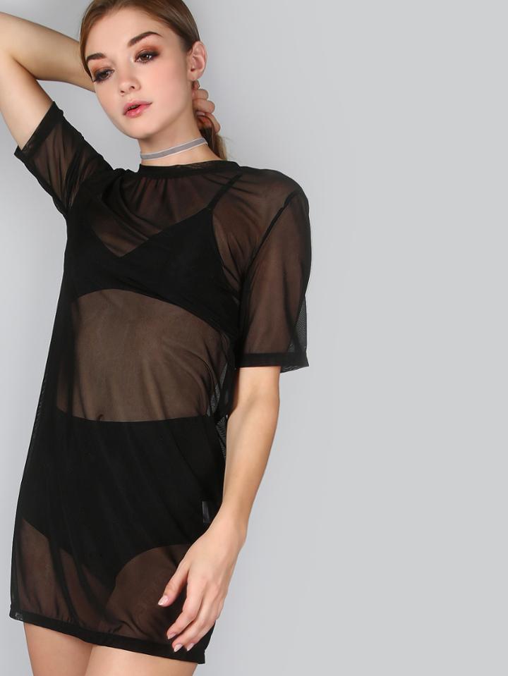 Shein Mesh T-shirt Dress Black