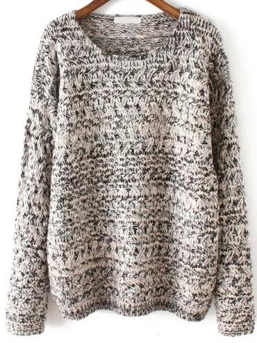 Shein Grey Round Neck Mohair Loose Sweater