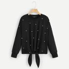 Shein Knot Front Pearl Embellished Pullover