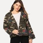 Shein Plus Camo And Floral Print Jacket