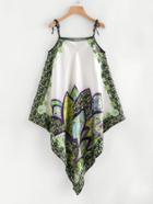 Shein Calico Print Asymmetrical Satin Cami Dress