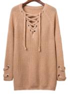 Shein Grommet Lace Up V Cut Knit Dress