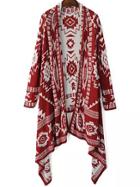 Shein Red Tribal Geometric Print Knit Cape