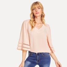 Shein V Neck Mesh Insert Blouse