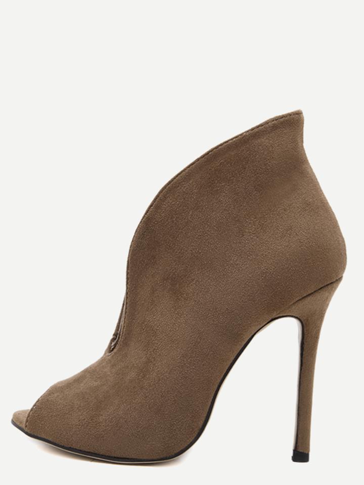 Shein Khaki Faux Suede Peep Toe Heels