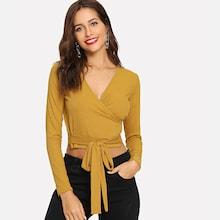Shein Ribbed Knot Hem Wrap Tee