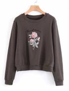 Shein Rose Embroidery Jumper Sweatshirt