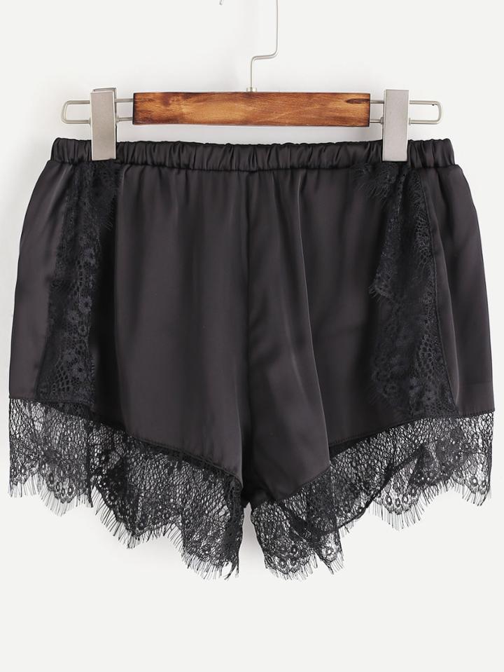 Shein Black Contrast Eyelash Lace Shorts