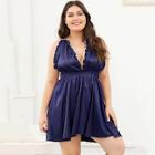Shein Plus Crisscross Back Frill Trim Satin Dress
