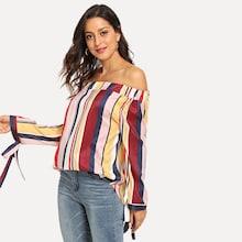 Shein Striped Knot Off Shoulder Blouse