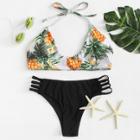 Shein Tropical Print Mix & Match Strappy Bikini Set