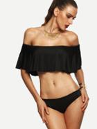 Shein Black Ruffled Off The Shoulder Bikini Set