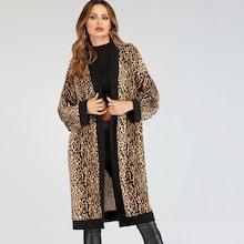 Shein Contrast Trim Leopard Print Coat