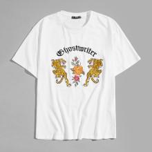 Shein Men Embroidered Tiger And Flower Print Tee