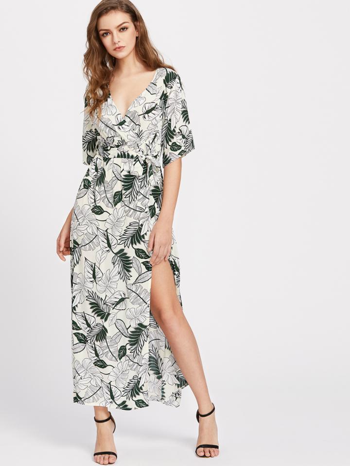 Shein V Neckline Floral Print Slit Side Maxi Dress