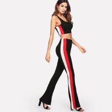 Shein Panel Side Crop Top & Flare Hem Pants Set