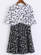 Shein Black And White Floral Zipper Dress