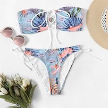 Shein Lace-up Tie Side Random Tropical Bikini Set