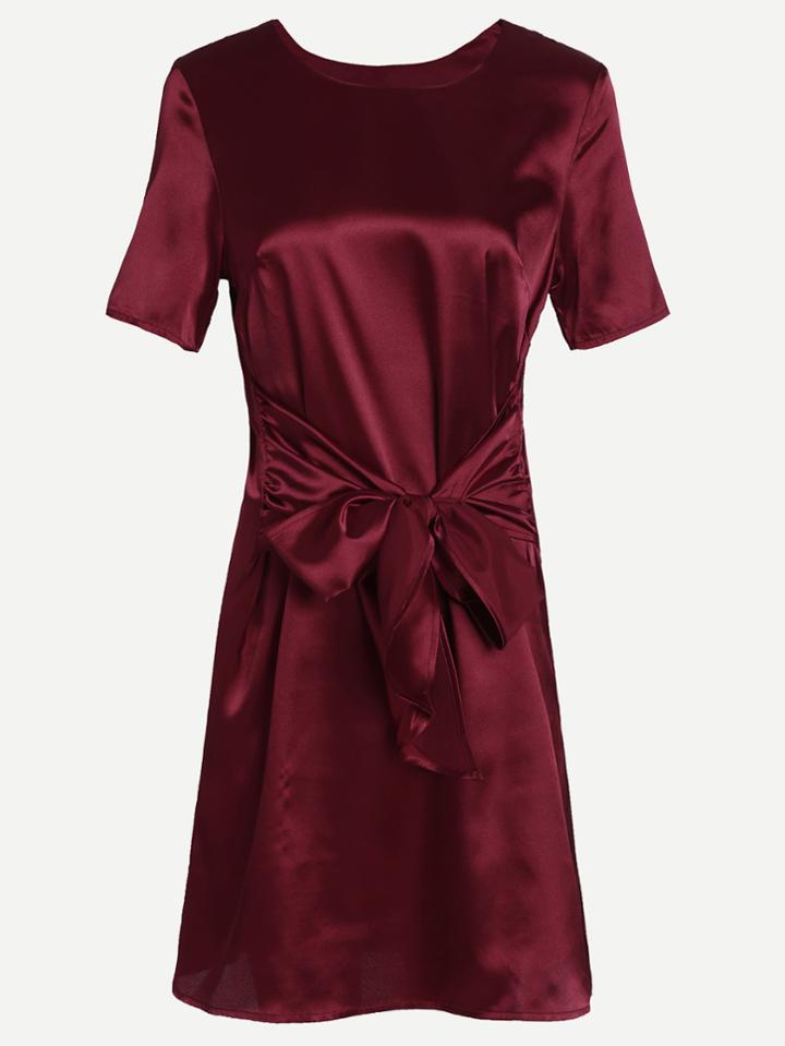 Shein Hot Pink Knotted Front Short Sleeve Dress