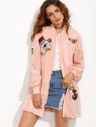 Shein Pink Patchwork Pocket Drawstring Hem Long Jacket