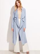 Shein Blue Waterfall Collar Wrap Duster Coat