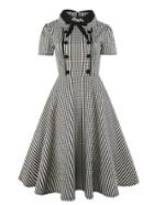Shein Button Front Bow Tie Neck Gingham Shirt Dress