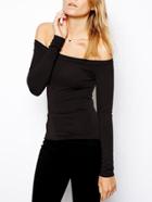 Shein Boat Neck Slim Unique Black T-shirt